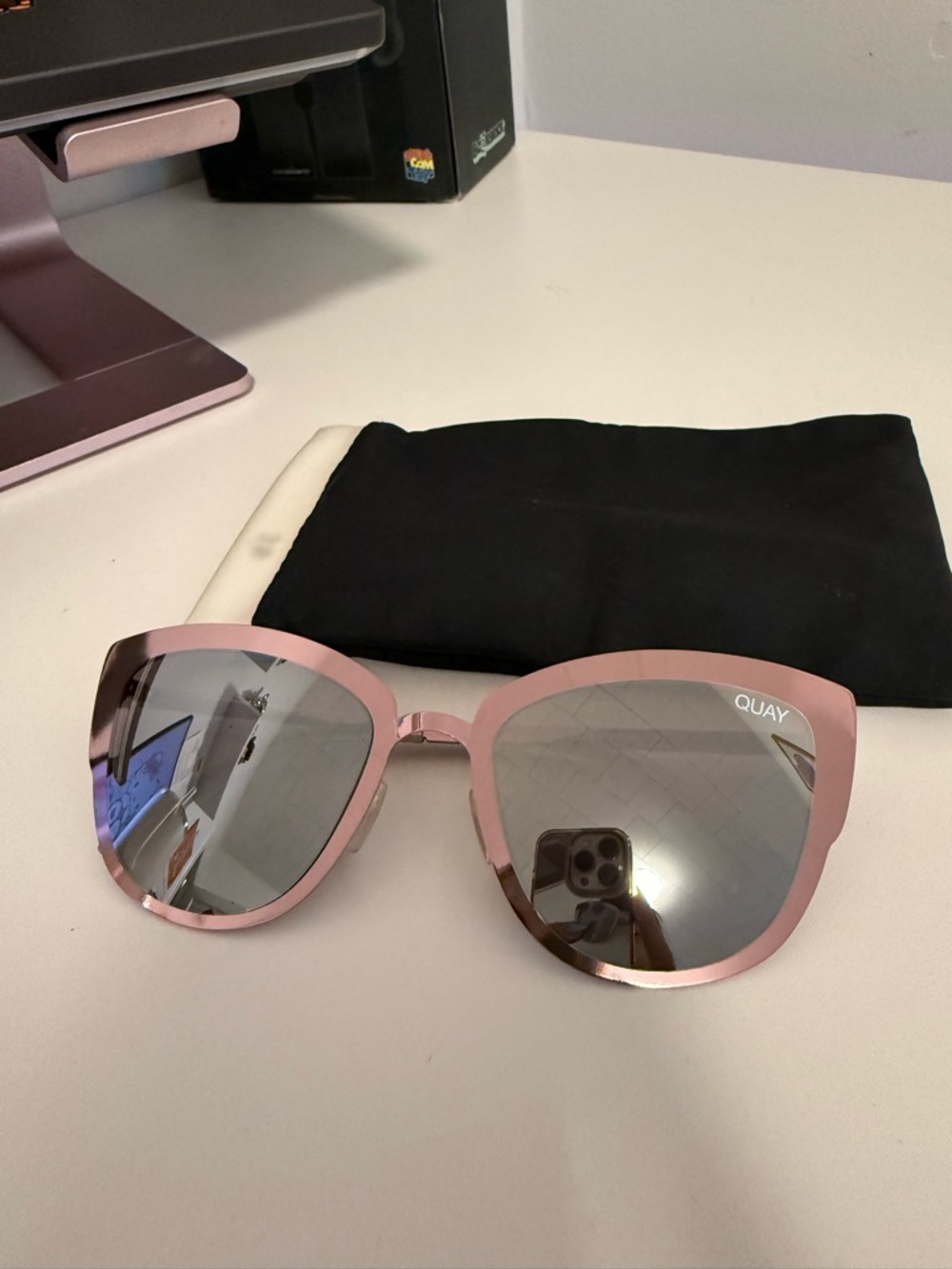 Quay Australia Rose Pink Cat Eye Mirrored Sunglasses